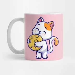 Cute Cat Holding Moon Cartoon Mug